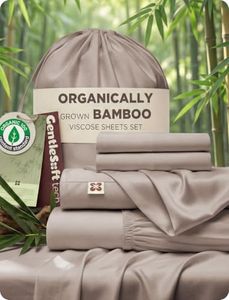 Bedsure 100% Organically Grown Bamboo Viscose King Size Sheets Set | Cooling Bedsheets for Hot Sleepers | Luxury Silky Soft PureWoven | 18" Deep Pocket with Corner Straps | Oeko-Tex [Light Brown]