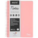 Brustro Notes A5 Size, 1 Subject Ruled Notebook, 80 sheets / 160 pages, 70 gsm ivory paper, Blush Cover, Wiro Bound Design, Rounded Corners, Micro-Perforated Sheets with One Convenient PP Pocket