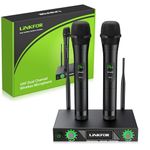 LiNKFOR UHF Wireless Microphone System with Certified Power Adapter Dual Channel Handheld Wireless Microphones and Receiver Cordless Dynamic Mics for Outdoor Wedding Conference Karaoke Party Singing