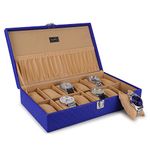 ALAWO Men's Women's Watch Box Organizer Case with 12 Slots of Watches in PU Leather with Blue&Cream Color