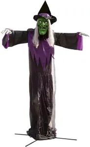 Haunted Hill Farm 15-ft. Animatronic Scary Talking Witch with Touch Activated Lights and Sound, Battery-Operated Outdoor Halloween Decoration