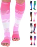 Doc Miller Premium Open Toe Compression Socks Dress Series 1 Pair 20-30mmHg, Toeless Compression Socks Women, Open Toe Pinkpinkwhite, X-Large