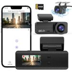 Dash Cam Front and Rear 4K+1080P, Dynacam WiFi Dash Cam, Inserted 64GB SD Card, Super Dashcam with Night Vision, 24H Parking Mode, G-Sensor, Car Camera with Loop Recording