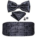 Barry.Wang Cummerbund Bow Tie Set for Men, Silk Cummerbund Pretied Bow Tie Pocket Square Cufflinks