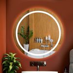 Glass Round Led Wall Mirror For Bathroom,Wash Basin Mirror 3 Led Lights(Warm,White,Natural White,Size 24X24 Inch,Framed)