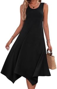 EIRUKON Vestidos Verano Mujer Casual Sin Mangas Cuello Redondo Estampado de Flores Vestido Vacaciones Mini Vestidos con Bolsillos,Negro,XXL