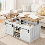 YITAHOME 48" Farmhouse Lift Top Coffee Table with Sliding Barn Door, Coffee Table with Hidden Storage Compartment for Living Room (White)