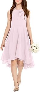 Galawaqe Fancy Kids Girls Junior Bridesmaid Dresses Girl Sleeveless Backless Crossed Straps Dress Wedding Prom Party Gowns, Pink, 13-14 Years