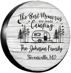 Personalized The Best Memories are Made Camping Spare Tire Cover Custom Name Camper Campsite Waterproof Universal Wheel Protectors Covers for Jeep,Travel Trailer, Rv, SUV 14'' 15'' 16'' 17''