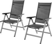 Amazon Basics High-Back 5-Position Adjustable and Foldable Outdoor, Garden, Patio & Camping Chair with Side Arms, Set of 2, 60.5D x 110W x 69H cm, Grey