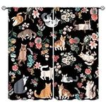 SENQIAN Cartoon Cat Floral Curtains