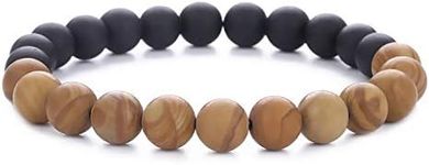 Xington Wood & White Howlite Stone Bead Bracelet/Unisex/Meditation/Premium/Elastic/Personal (Black Onyx & Tiger Eye)