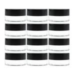 7-Milliliter Clear Glass Balm Jars (12-Pack); 1/4 oz Cosmetic Jars with Lined Black Plastic Lids