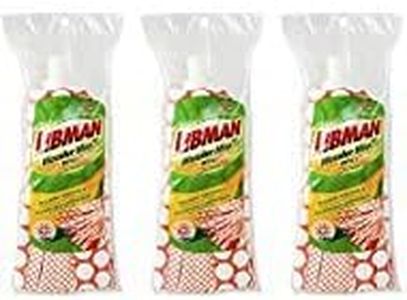 Libman Wonder Mop Head Replacement | Absorbent Microfiber | Self Wringing Mop | Best Mop Refill | Machine Washable | Multi-Surface Floor Mop | 3 Replacement Pads,Red & White