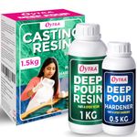 Oytra Deep Pour Casting Liquid Hardener 2 1 Ratio Art Materials Crystal Clear Craft Epoxy Resin for Wood Perfect for Professional Tabletop Preservation and Large DIY Cast Art Projects (1.5 Kg)