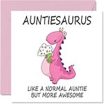 Birthday Cards for Auntie - Auntiesaurus - Aunty Birthday Card from Niece or Nephew, Happy Birthday Aunt, Auntie Dinosaur Birthday Card Gift, 145mm x 145mm Seasonal Aunty Funny Greeting Cards Gifts