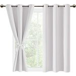 DWCN Greyish White Blackout Curtains with Tiebacks for Bedroom Thermal Insulated Solid Eyelet Curtains for Living Room,2 Panels,46" Wide x 54" Drop