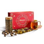 Chaayos Herbal Premium Gift Diwali Hampers | Contains Green Tea with Six natural Ingradients with Steel tea Infuser, Glass Mug & Golden Spoon for Tea & Coaster | Whole Leaf Green Tea Set | Green Tea Gift Box | Diwali Gift pack | Whole Leaf Green Tea Set | Luxury Diwali Gift Box Set | Flavors- Turmeric, Cinnamon, Rose, Lemongrass, Fennel & Licorice