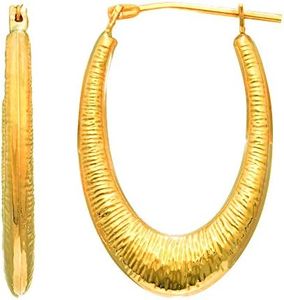 14K Yellow Gold Graduated Textured Oval Hoop Earrings