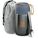 Energify Vacuum Insulated Food Jar. 24oz Thermos Includes Folding Spoon and Cup. Hot & Cold Drinks, Lunch Container For Kids and Adults. Made of Premium BPA-Free Stainless Steel, Leak Proof, Grey.