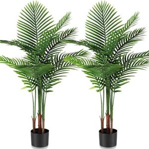 Jexine 2 Pack Artificial Areca Palm Plant Fake Palm Tree, Faux Plant for Home Decor Indoor Outdoor Faux Areca Palm Tree in Pot for Home Office Housewarming Gift Modern Decoration (3 Feet)