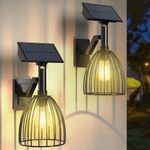 Solar Wall Lanterns Outdoor，Collasis Dusk to Dawn Mount Wall Sconce, Anti-Rust IP65 Waterproof Exterior Led Lights Fixture,Curved Design Decorative for Garden Yard,Patio Fence Outside,2-Pack