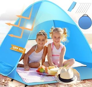 TUSVMGE Tente de Plage Pop Up Abris de Plage Anti UV UPF50 Imperméable 3 Personnes Ventilée et Portable Coussin Extension pour Extérieure Plage Camping Pêche Jardin avec Sac de Transport