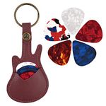 Tibapla Leather Guitar Picks Case with 5Pcs Colorful Guitar Picks, Keychain Guitar Picks Holder, Guitar Shaped Guitar Plectrums Bag with Keyring for Guitar Lovers Outdoor Playing (Brown)