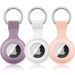 Meliya Airtags 3 Pack Holder Keychain, Silicone GPS Case Key Ring for Air Tags-3, Key Chain Accessories for Apple Item Finder Tracker, Airtag Cover for Pet, Waterproof Airtag Holder(Pink/Purple/White)