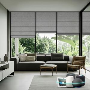 Aprilsmart Motorized Roman Shades,Compatible with Apple HomeKit Alexa Google Home- Voice and app Control,Light Filtering Motorized Roller Shades Custom Size (Light Filtering Woven Grey-206)