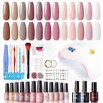 Gellen 12 Colors Gel Nail Polish Starter Kit - with 72W UV/LED Nail Lamp Top Base Coat, Essential Home Manicure Tools Popular DIY Nail Art Designs Matte/Glitters/Rhinestones, Classic Nudes