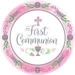 Amscan Communion Day Girl Round Plates, 10.5"