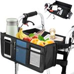 Dotday Upgraded Walker Basket for Folding Walker + Walker Tray + Cup Holder, Foldable Walker Bag, Large Storage Basket for Walker, Walker Accessories for Seniors, Black (Not Fit Rollator Walkers)