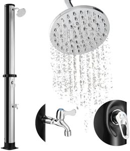 Juskys Douche Solaire exterieure Victoria 40 litres - jusqu'à 60 °C - Pommeau de Douche pivotant, Douche de Pied et raccord pour Tuyau d'arrosage - Douche de Jardin Douche Piscine exterieure