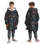 Dreamscene Gaming Oversized Hoodie Blanket Sweatshirt Soft Sherpa Fleece Throw Cosy Wearable Hooded Blanket Big Jumper - Black, One Size Fits All - Kids