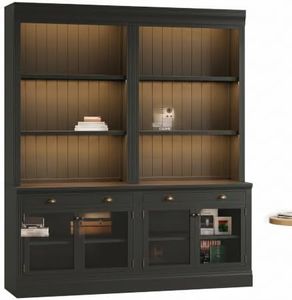 BosomHug 83.4 inch Tall Bookshelf 2-Piece Set, Modern Bookcase with Drawers and Tempered Glass, Storage Cabinet with Adjustable S