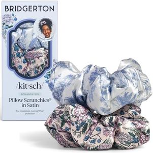 Bridgerton x Kitsch Satin Scrunchies for Women, No Snag, No Tugging, Soft & Comfortable Scrunchies for Girls, Perfect for Day or Night | Ideal Gifts for Women - Toile De Blue, 2pcs
