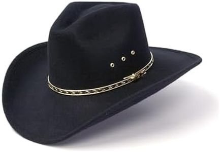 WESTERN EXPRESS Black Forest Pinch Front Faux Felt Cowboy Hat with Gold Band Black Color Kids Size (53) or 6 5/8