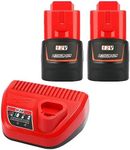 TENMOER 2 Pack 12V 3.0Ah Replacement Battery and Charger Kit Compatible with Milwaukee M12 12Volt Batteries Tools