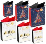 Christmas Gift Bags - 6 Pack Assorted Sizes Sturdy Paper Gift Bags with Tissue Paper, Tag and Handle - Holiday Trees Design - Ideal Party Favors and Gifting this Christmas Holiday Season