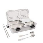 Brand Conquer Lunch Boxes for Adults - Lunch Box for Kids with Spoon & Fork - Durable Perfect Size for On-The-Go Meal, BPA-Free and Food 4 Compartment Stainless Steel (4 Compartment, Grey)