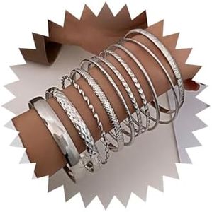 Zeshimb Gold Bangle Bracelet Set for Women Multi Stacking Wide Bangles Indian Bollywood Chunky Bangle Bracelets Ethnic Glossy Textured Bracelets Wedding Outfit Jewelry (10Pcs), Silver, no gemstone