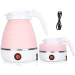 MICOKAY Portable Electric Kettle, Travel Foldable Kettle with Silicone Electric, Insulation Heating Boiler Tea Pot for Camping, 600ml (Pink)