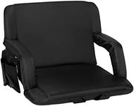 Flash Furniture Malta Extra Wide Lightweight Reclining Stadium Chair - Black Padded Armrests, Back & Seat - Storage Pockets - Backpack Straps - Rear Zippered Pocket