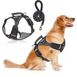 Dog Harness and lead set,a dog lead and anti pull dog harness for large dogs,Adjustable Vest Harness, Reflective No-Choke with Easy Control Handle for Training or Walking, Black, XL