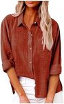 HXHYQKP Womens Button Down Shirts Gauze Cotton Dress Shirt Long Sleeve Boyfriend Solid Tunic Tops with Pockets