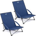 Trail Sisken Low Beach Chair Folding Lightweight Navy Sun Lounger Seat With Bag (2 x Chairs)