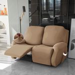 HOKIPO 'SereneSolids' 140 GSM 6-Pieces Super Stretch Recliner Sofa Cover 2 Seater Fully Covered Washable Furniture Protector, Dark Camel (AR-4741-DCML)