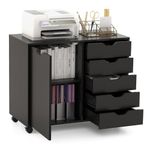 CASART Rolling File Cabinet, 5/7 Drawers Freestanding Storage Organizer Cupboard on Wheels, Home Office Lateral Filing Chest (Black, 5 Drawers + 1 Door)