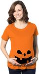 Maternity Teardrop Eyes Pumpkin Face Halloween Pregnancy Announcement T Shirt Funny Graphic Maternity Tee Halloween Maternity T Shirt Funny Maternity Orange XL